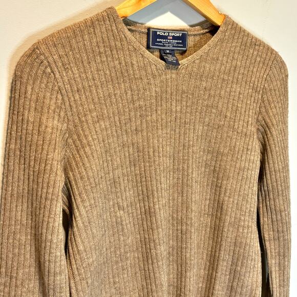 Vintage Polo Sport Brown Ribbed Wool Blend Sweater - size Medium - Picture 3 of 4